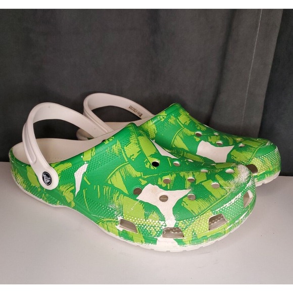 CROCS Classic Clog White Green Palm Leaves RARE Design US Men's Size 13 - Picture 9 of 10